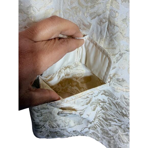 Emma James Women Blazer Size 8 Ivory Gold Brocade Jacket 3/4 Sleeve Lined - Picture 6 of 16